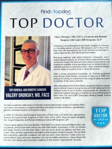 Top minimally invasive surgery specialist NYC 2024 Award - Article Dr. Dronsky